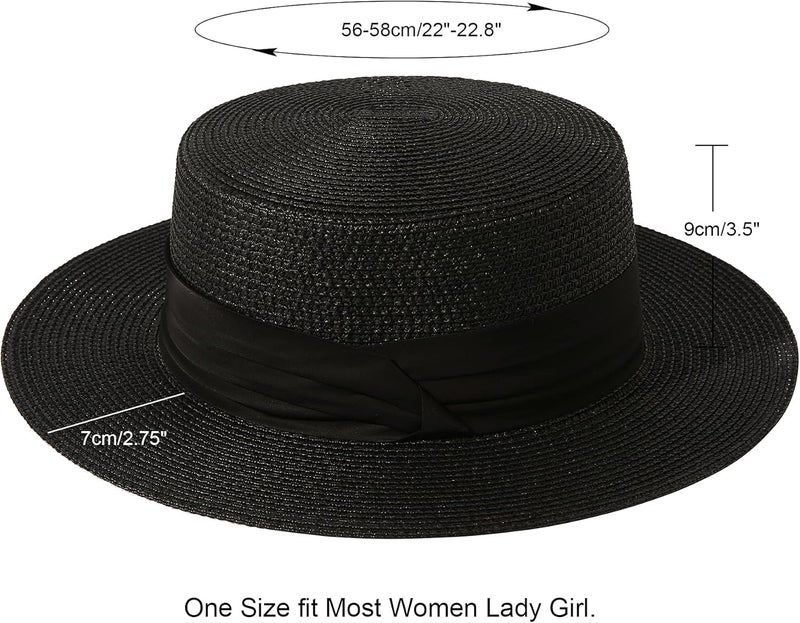 Lanzom Sun Hats for Women Wide Brim Straw Boater Hat Foldable Packable Beach Hat for Summer Fit Size 6 8/7-7 1/4 - Image 3